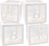 BabyShower Box Set of 4 Clear Baby Block Boxes with Baby Letters Party Decoration - Transparent Ballon Boxes Backdrop - Baby Shower & Birthday Party